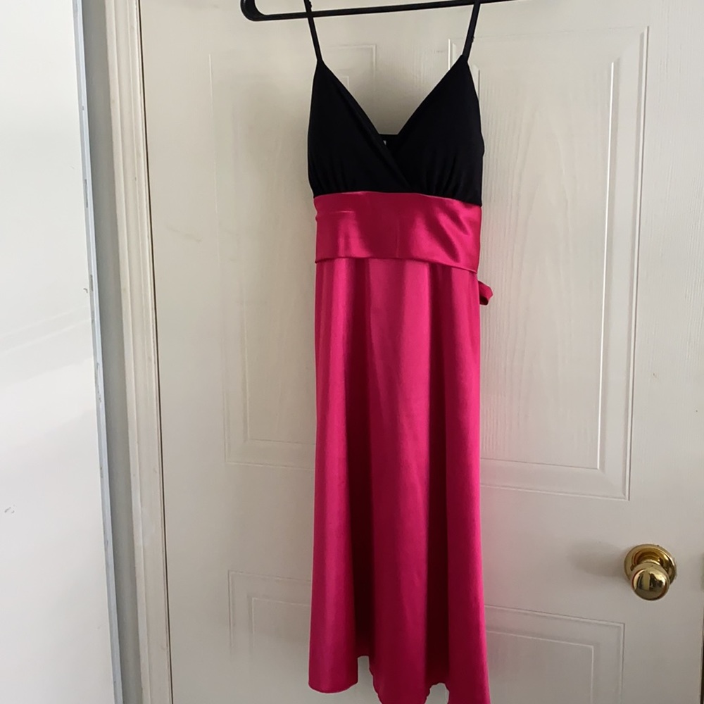 Pink and Black Satin Formal Prom Dress